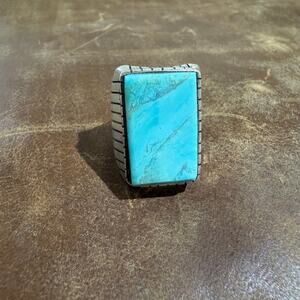 Navajo Native American Turquoise & Sterling Silver Ring Size 9 by Ray Jack